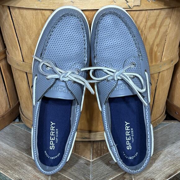 Sperry Coastfish 2-Eye Gray Perforated Leather Lace-Up Boat Shoes Womens Size 10 - Picture 9 of 11